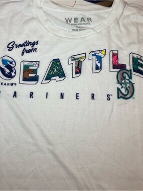White "Greetings from Seattle Mariners”Muscle Tee